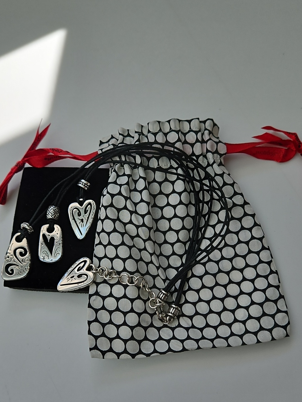 🩶 Brighton Silver-tone Heart(s) Pendant Necklace with Black Cord
